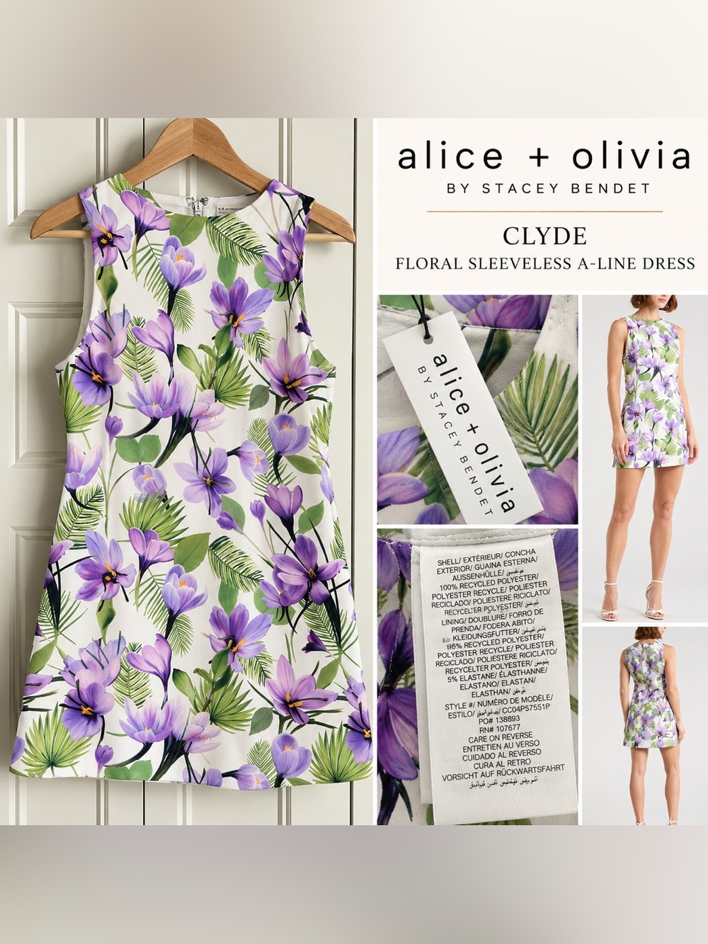 NWT Alice + Olivia Clyde Floral Sleeveless A-Line Mini Dress Size 6 $440
